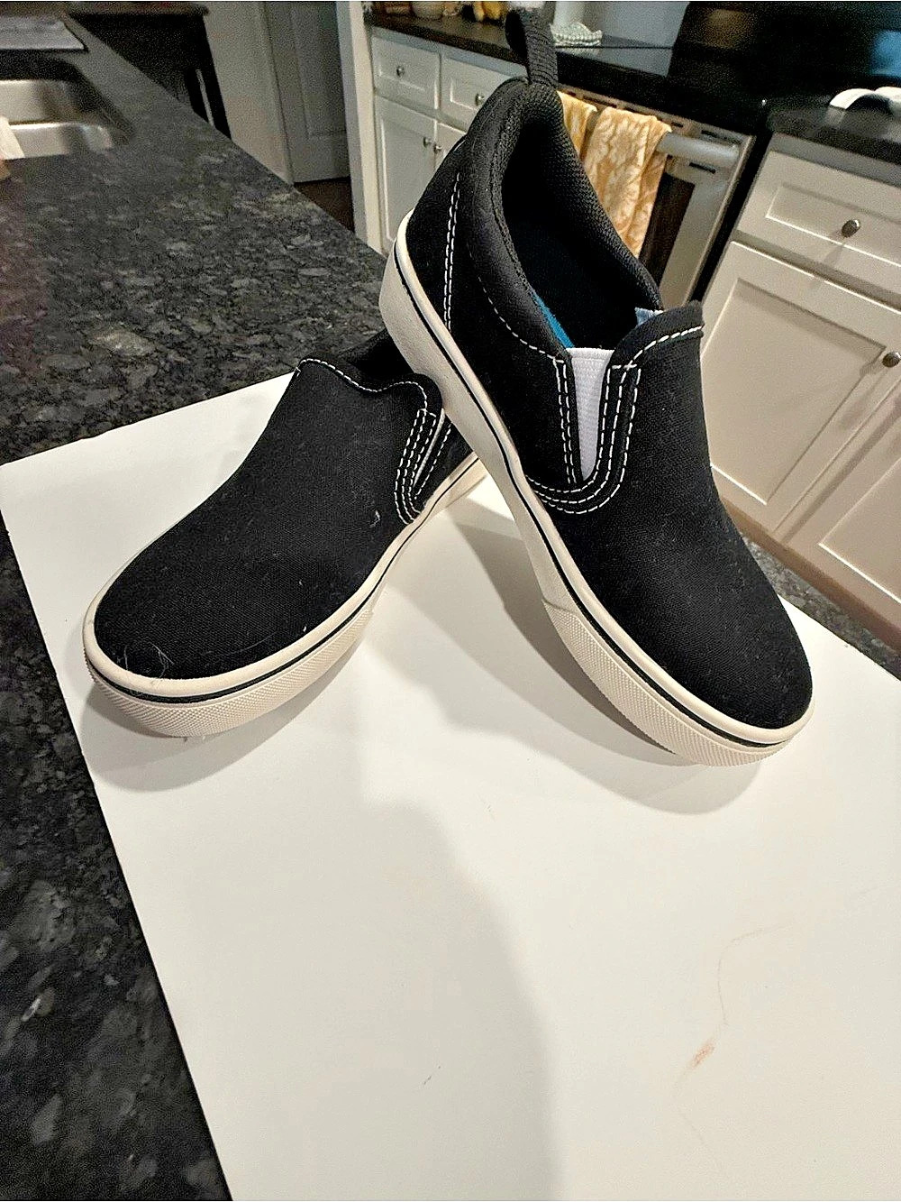 Wonder Nation Canvas Slip-On Sneaker Black & White Boys US 13